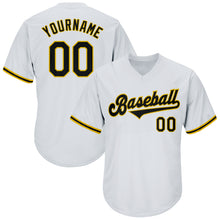 Load image into Gallery viewer, Custom White Black-Gold Authentic Throwback Rib-Knit Baseball Jersey Shirt