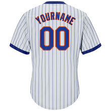 Load image into Gallery viewer, Custom White Royal Pinstripe Royal-Orange Authentic Throwback Rib-Knit Baseball Jersey Shirt