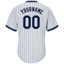 Load image into Gallery viewer, Custom White Navy Pinstripe Navy-Gray Authentic Throwback Rib-Knit Baseball Jersey Shirt