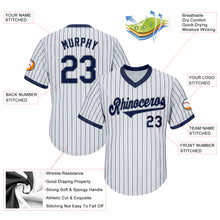 Load image into Gallery viewer, Custom White Navy Pinstripe Navy-Gray Authentic Throwback Rib-Knit Baseball Jersey Shirt