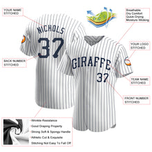 Load image into Gallery viewer, Custom White Navy Pinstripe Navy Authentic Baseball Jersey
