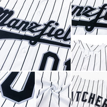 Load image into Gallery viewer, Custom White Navy Pinstripe Navy Authentic Baseball Jersey