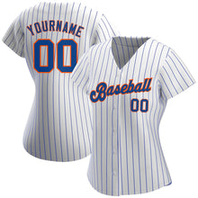 Load image into Gallery viewer, Custom White Royal Pinstripe Royal-Orange Authentic Baseball Jersey