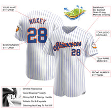 Load image into Gallery viewer, Custom White Royal Pinstripe Royal-Orange Authentic Baseball Jersey