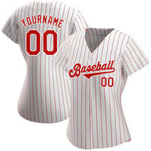 Load image into Gallery viewer, Custom White Red Pinstripe Red-White Authentic Baseball Jersey