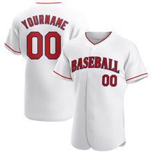 Load image into Gallery viewer, Custom White Red-Navy Authentic Baseball Jersey
