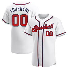 Load image into Gallery viewer, Custom White Red-Navy Authentic Baseball Jersey