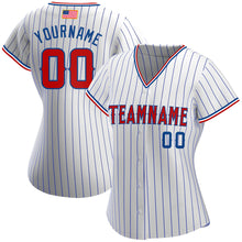 Load image into Gallery viewer, Custom White Royal Pinstripe Red-Royal Authentic American Flag Fashion Baseball Jersey