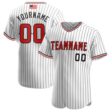 Load image into Gallery viewer, Custom White Black Pinstripe Red-Black Authentic American Flag Fashion Baseball Jersey