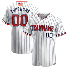 Load image into Gallery viewer, Custom White Navy Pinstripe Red-Navy Authentic American Flag Fashion Baseball Jersey