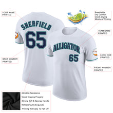 Load image into Gallery viewer, Custom White Navy-Aqua Performance T-Shirt