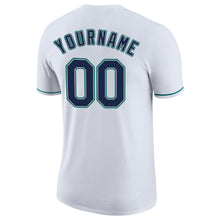 Load image into Gallery viewer, Custom White Navy-Aqua Performance T-Shirt