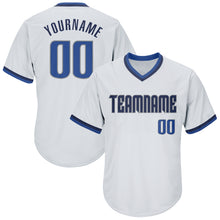 Load image into Gallery viewer, Custom White Blue-Navy Authentic Throwback Rib-Knit Baseball Jersey Shirt