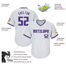 Load image into Gallery viewer, Custom White Purple-Gray Authentic Throwback Rib-Knit Baseball Jersey Shirt