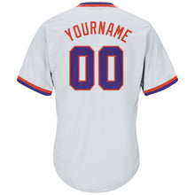 Load image into Gallery viewer, Custom White Purple-Orange Authentic Throwback Rib-Knit Baseball Jersey Shirt
