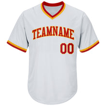 Load image into Gallery viewer, Custom White Red-Gold Authentic Throwback Rib-Knit Baseball Jersey Shirt
