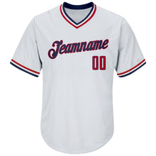 Load image into Gallery viewer, Custom White Red-Navy Authentic Throwback Rib-Knit Baseball Jersey Shirt