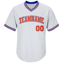 Load image into Gallery viewer, Custom White Orange-Royal Authentic Throwback Rib-Knit Baseball Jersey Shirt