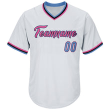 Load image into Gallery viewer, Custom White Light Blue-Pink Authentic Throwback Rib-Knit Baseball Jersey Shirt