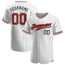 Load image into Gallery viewer, Custom White Black Pinstripe Red-Black Authentic Baseball Jersey
