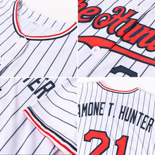 Load image into Gallery viewer, Custom White Navy Pinstripe Red-Navy Authentic Baseball Jersey