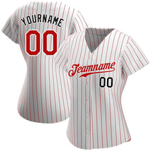 Load image into Gallery viewer, Custom White Red Pinstripe Red-Black Authentic Baseball Jersey