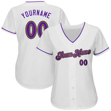 Load image into Gallery viewer, Custom White Purple-Old Gold Authentic Baseball Jersey