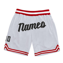 Load image into Gallery viewer, Custom White Black-Red Authentic Throwback Basketball Shorts