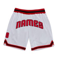 Load image into Gallery viewer, Custom White Red-Black Authentic Throwback Basketball Shorts