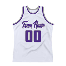 Load image into Gallery viewer, Custom White Purple-Gray Authentic Throwback Basketball Jersey