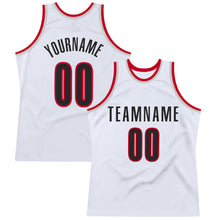 Load image into Gallery viewer, Custom White Black-Red Authentic Throwback Basketball Jersey