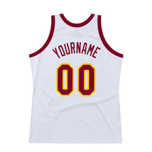 Load image into Gallery viewer, Custom White Maroon-Gold Authentic Throwback Basketball Jersey