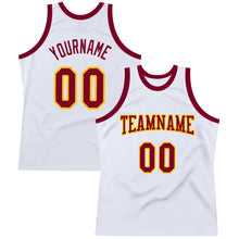 Load image into Gallery viewer, Custom White Maroon-Gold Authentic Throwback Basketball Jersey