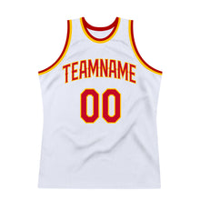 Load image into Gallery viewer, Custom White Red-Gold Authentic Throwback Basketball Jersey