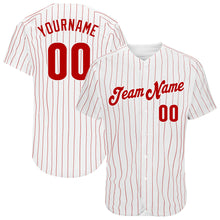 Load image into Gallery viewer, Custom White Red Pinstripe Red Authentic Baseball Jersey