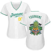 Load image into Gallery viewer, Custom White Kelly Green-Gold Authentic Skull Pineapple Head Baseball Jersey