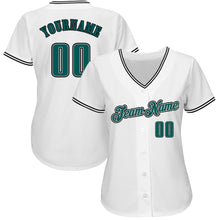 Load image into Gallery viewer, Custom White Midnight Green-Black Authentic Baseball Jersey