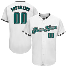 Load image into Gallery viewer, Custom White Midnight Green-Black Authentic Baseball Jersey