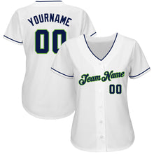 Load image into Gallery viewer, Custom White Navy-Neon Green Authentic Baseball Jersey