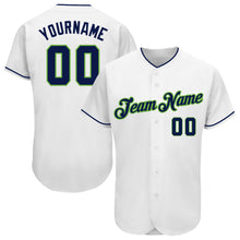 Load image into Gallery viewer, Custom White Navy-Neon Green Authentic Baseball Jersey