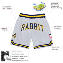 Load image into Gallery viewer, Custom White Navy-Gold Authentic Throwback Basketball Shorts