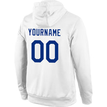 Load image into Gallery viewer, Custom Stitched White Royal-Red Sports Pullover Sweatshirt Hoodie