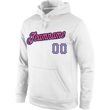 Load image into Gallery viewer, Custom Stitched White Light Blue-Pink Sports Pullover Sweatshirt Hoodie