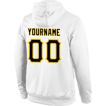 Load image into Gallery viewer, Custom Stitched White Black-Gold Sports Pullover Sweatshirt Hoodie