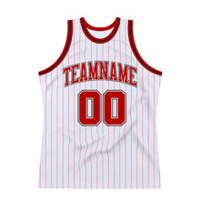 Load image into Gallery viewer, Custom White Red Pinstripe Red-Black Authentic Basketball Jersey