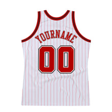 Load image into Gallery viewer, Custom White Red Pinstripe Red-Black Authentic Basketball Jersey