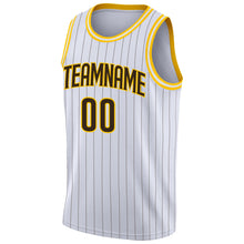 Load image into Gallery viewer, Custom White Brown Pinstripe Brown-Gold Authentic Basketball Jersey