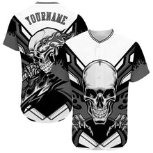 Load image into Gallery viewer, Custom White Gray-Black 3D Skull Authentic Baseball Jersey