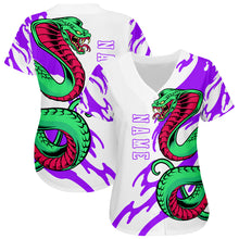 Load image into Gallery viewer, Custom White White-Purple 3D Snake Authentic Baseball Jersey