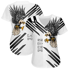 Load image into Gallery viewer, Custom White White-Black 3D Eagle Authentic Baseball Jersey